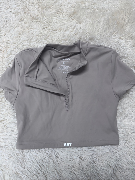 SET Active Tops - SET Active ‘Sportbody’ Cropped Half-Zip Top - Women’s Medium, Taupe